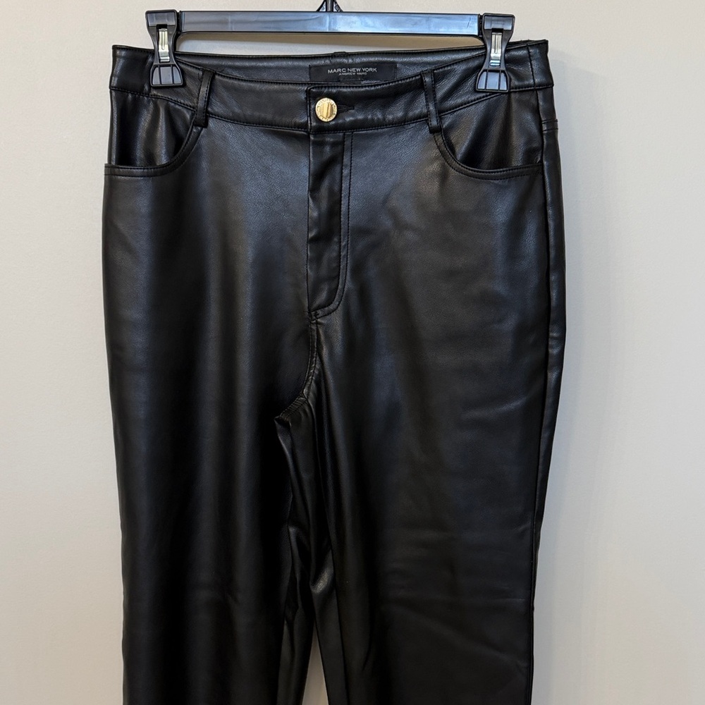 Andrew Marc New York Black Faux Leather Trousers